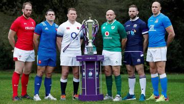 Rugby Union - Six Nations Championship Launch - London, Britain - January 24, 2018 (From L-R) Wales' Alun Wyn Jones, France's Guilhem Guirado, England's Dylan Hartley, Ireland's Rory Best, Scotland's John Barclay and Italy'