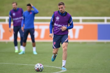 Jordan Henderson wearing rainbow laces, in support of LGBTQ+ rights, while on international duty with England.