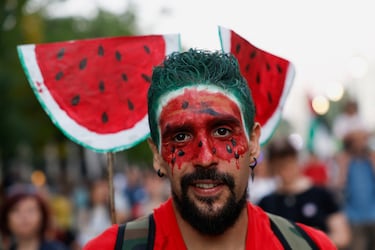 Un manifestante durante la protesta en Madrid.