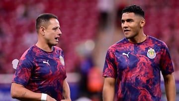 Javier Chicharito Hernandez and Gilberto Sepulveda of Guadalajara during the 13th round match between Guadalajara and Mazatlan FC as part of the Liga BBVA MX, Torneo Apertura 2025 at Akron Stadium, on October 18, 2025 in Guadalajara, Jalisco, Mexico.