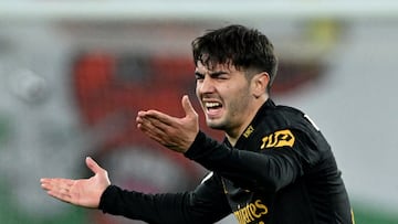 Soccer Football - Champions League - Round of 16 - First Leg - RB Leipzig v Real Madrid - Red Bull Arena, Leipzig, Germany - February 13, 2024 Real Madrid's Brahim Diaz reacts REUTERS/Annegret Hilse