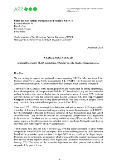 ¡°Tenemos pruebas suficientes de las amenazas de UEFA¡±