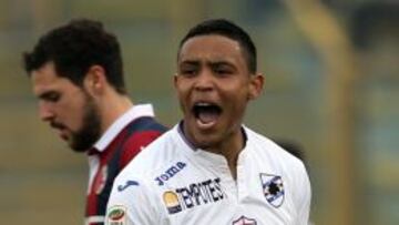 . Bologna (Italia), 31/01/2016.- Sampdoria&#039;s forward Luis Muriel jubilates after scoring a goal during the Italian Serie A soccer match Bologna FC vs UC Sampdoria at Dall&#039;Ara Stadium, Bologna, Italy, 31 January 2016. (Italia) EFE/EPA/GIORGIO BENVENUTI