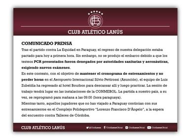 Lanús quedó varado en Paraguay y retorna el sábado