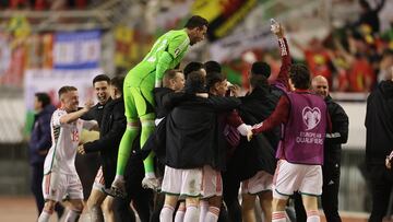 Soccer Football - UEFA Euro 2024 Qualifier - Group D - Croatia v Wales - Stadion Poljud, Split, Croatia - March 25, 2023 Wales' Nathan Broadhead celebrates scoring their first goal with teammates REUTERS/Antonio Bronic