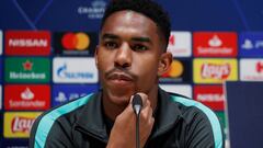 Soccer Football - Champions League - Barcelona Press Conference - San Siro, Milan, Italy - December 9, 2019   Barcelona&#039;s Junior Firpo during the press conference   REUTERS/Alessandro Garofalo