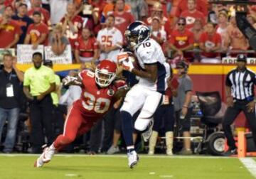 El drive acab¨® con el segundo touchdown de Emmanuel Sanders, que acab¨® el partido con 8 recepciones para 87 yardas y estas dos anotaciones. Demaryus Thomas logr¨® sus 116 yardas en el mismo n¨²mero de pases recibidos.