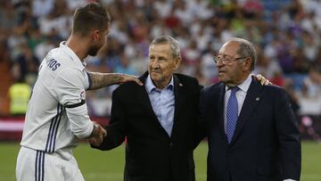 Sergio Ramos, Raymond Kopa y Paco Gento.