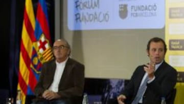 Jaume Roures, presidente de Mediapro, junto a Sandro Rosell, expresidente del Barcelona.