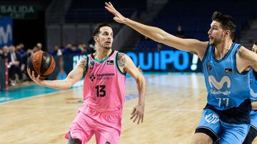 Thomas Heurtel, ante V&iacute;ctor Arteaga, durante el Movistar Estudiantes-Barcelona.