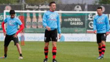 Iago Aspas, en el centro, durante un entrenamiento con el Celta de Vigo.
