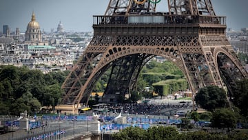 A shirtless man was filmed scaling the Parisian landmark just hours before the Olympic Games come to and end.