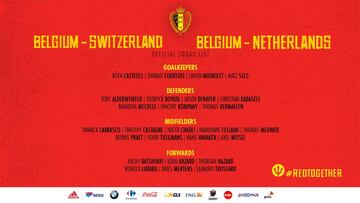 Convocatoria de Bélgica para enfrentarse a Suiza y Holanda.