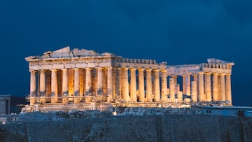 Parthenon at night on Acropolis at Athens Greece