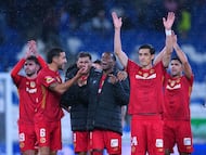 Santiago Simon, Andres Pereira, Helio Nunes Helinho, Fernando Arce of Toluca during the 1st round match between Monterrey and Toluca as part of the Liga BBVA MX, Torneo Clausura 2026 at BBVA Bancomer Stadium, on January 10, 2026 in Monterrey, Nuevo Leon, Mexico.
