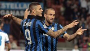 La celebración de Icardi y Palacio.