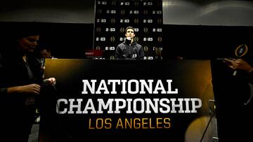 Los Angeles, CA - January 07: Quarterback Stetson Bennett #13 of the Georgia Bulldogs during media day for the College Football Playoff championship game at the Los Angeles Convention Center in Los Angeles on Saturday, January 7, 2023. (Photo by Keith Birmingham/MediaNews Group/Pasadena Star-News via Getty Images)