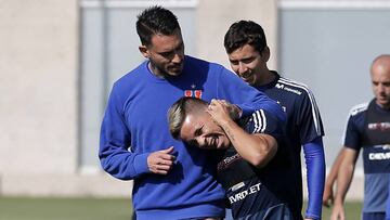 Futbol, entrenamiento de Universidad de Chile
 Los jugadores de Universidad de Chile son fotografiados durante  el entrenamiento  en las canchas del CDA en Santiago, Chile.
 18/04/2018
 Javier Torres/Photosport