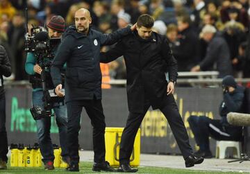 Pochettino and Guardiola as Tottenham Hotspur lose at Wembley to Manchester City.