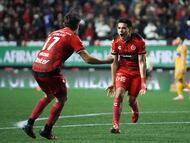 Gilberto Mora celebrates his goal 3-0 of Tijuana during the quarter-final first match between Tijuana and Tigres UANL as part of the Liga BBVA MX, Torneo Apertura 2025 at Caliente Stadium, on November 26, 2025 in Tijuana, Baja California,, Mexico.
