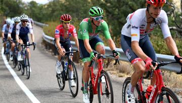 TALAVERA DE LA REINA, SPAIN - SEPTEMBER 09: Mads Pedersen of Denmark and Team Trek - Segafredo - Green Points jersey competes during the 77th Tour of Spain 2022, Stage 19 a 138,3km stage from Talavera de la Reina to Talavera de la Reina / #LaVuelta22 / #WorldTour / on September 09, 2022 in Talavera de la Reina, Spain. (Photo by Justin Setterfield/Getty Images)