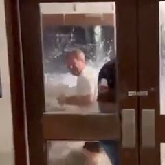 WATCH: Massive wave crashes into U.S. Army Base, rips off doors