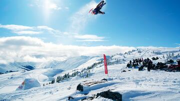 Andreas Bergmark doing the longest backflip on snowmobile in Alaska, USA on March 29, 2024.