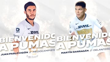 Pumas oficializó los fichajes de Vigón y Barragán