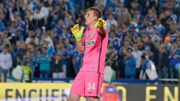 Franco Armani en un partido entre Atlético Nacional y Millonarios en El Campín