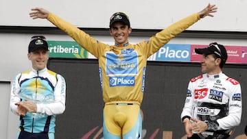 Contador, Leipheimer y Sastre en el podio de la Vuelta a España 2008.