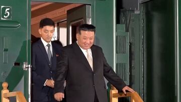 A view shows North Korean leader Kim Jong Un disembarking from his train and being greeted by Russian officials in Khasan in the Primorsky region, Russia, in this still image from video published September 12, 2023. Courtesy Governor of Russia's Primorsky Krai Oleg Kozhemyako Telegram Channel via REUTERS ATTENTION EDITORS - THIS IMAGE WAS PROVIDED BY A THIRD PARTY. NO RESALES. NO ARCHIVES. MANDATORY CREDIT. THIS PICTURE WAS PROCESSED BY REUTERS TO ENHANCE QUALITY. AN UNPROCESSED VERSION HAS BEEN PROVIDED SEPARATELY.