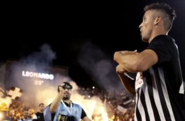 Partizan Belgrade's Leonardo celebrates after scoring the winning goal during the Serbian SuperLiga soccer match between Partizan and Red Star in Belgrade, Serbia, 17 September 2016. Partizan won 1-0. 