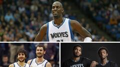 Garnett en la parte de arriba; Ricky y Love abajo a la izquierda y Towns y Wiggins a la derecha