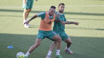 Digard, en un lance durante un entrenamiento.