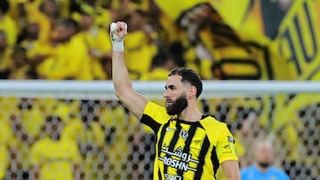 Soccer Football - Saudi King's Cup - Final - Al Ittihad v Al Qadsiah - King Abdullah Sports City, Jeddah, Saudi Arabia - May 30, 2025 Al Ittihad's Karim Benzema celebrates scoring their first goal REUTERS/Stringer