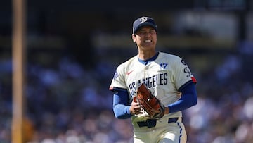 LOS ANGELES, CALIFORNIA - JULY 05: Shohei Ohtani #17 of the Los Angeles Dodgers reacts while pitching in the second inning against the Houston Astros at Dodger Stadium on July 05, 2025 in Los Angeles, California. Meg Oliphant/Getty Images/AFP (Photo by Meg Oliphant / GETTY IMAGES NORTH AMERICA / Getty Images via AFP)