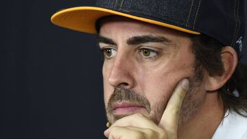 McLaren&#039;s Spanish driver Fernando Alonso looks on during a press conference at the Circuit Paul Ricard in Le Castellet, southern France, on June 21, 2018, a few days ahead of the Formula One Grand Prix de France. / AFP PHOTO / Boris HORVAT