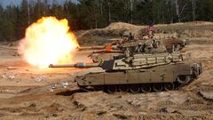 FILE PHOTO: U.S. Army M1A1 Abrams tank fires during NATO enhanced Forward Presence battle group military exercise Crystal Arrow 2021 in Adazi, Latvia March 26, 2021 REUTERS/Ints Kalnins/File Photo