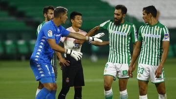 Joel, Pedraza, Wu Lei, Borja Iglesias y Mandi en el Betis-Espanyol.