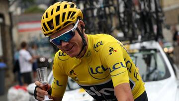 FILE PHOTO - TEAM SKY CYCLIST CHRIS FROOME CLEARED BY UCI IN ANTI DOPING INVESTIGATION PARIS, FRANCE - JULY 23: Christopher Froome of Great Britain riding for Team Sky in the yellow leader's jersey celebrates his fourth General Classification overal
