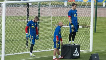 Casillas y De Gea, en un entrenamiento.