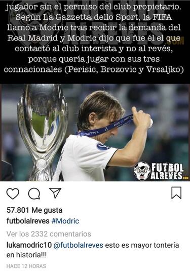 Modric niega que se ofreciera al Inter: "Eso es una tontería"