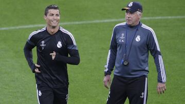 Cristiano y Ancelotti, en su etapa en el Real Madrid.