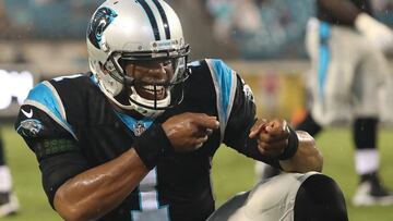 JACKSONVILLE, FL - AUGUST 24: Cam Newton #1 of the Carolina Panthers celebrates a touchdown during a preseason game against the Jacksonville Jaguars at EverBank Field on August 24, 2017 in Jacksonville, Florida.   Sam Greenwood/Getty Images/AFP
 == FOR NEWSPAPERS, INTERNET, TELCOS &amp; TELEVISION USE ONLY ==