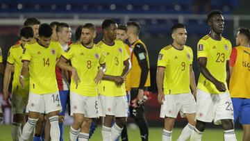 Jugadores de la Selección Colombia en un partido de Eliminatorias