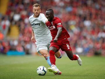 Liverpool's Naby Keita in action against West Ham today