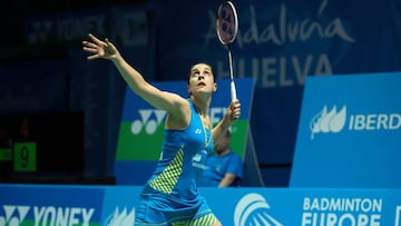 Carolina Marín, en acción durante el pasado Campeonato de Europa de Bádminton celebrado en Huelva.