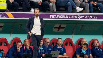 England coach Gareth Southgate  during the FIFA World Cup 2022, Quarterfinal match between France and England at Al Bayt Stadium on December 10, 2022 in Al Khor, Qatar. (Photo by ProShots/Icon Sport via Getty Images)