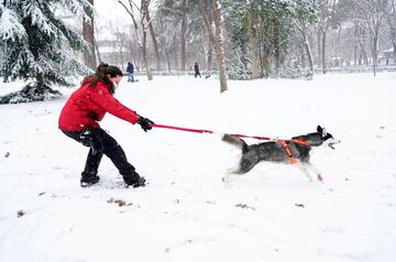 Durante todo el día ha caído una intensa nevada en Madrid que ha dejado estampas muy poco habituales en esta ciudad.