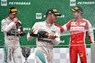 Nico Rosberg, Lewis Hamilton y Sebastian Vettel.